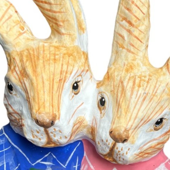 RARE! Vtg Paper Mache Bunnies Vibrant Colors Walmart Handpainted Philippines 12" - Picture 2 of 15